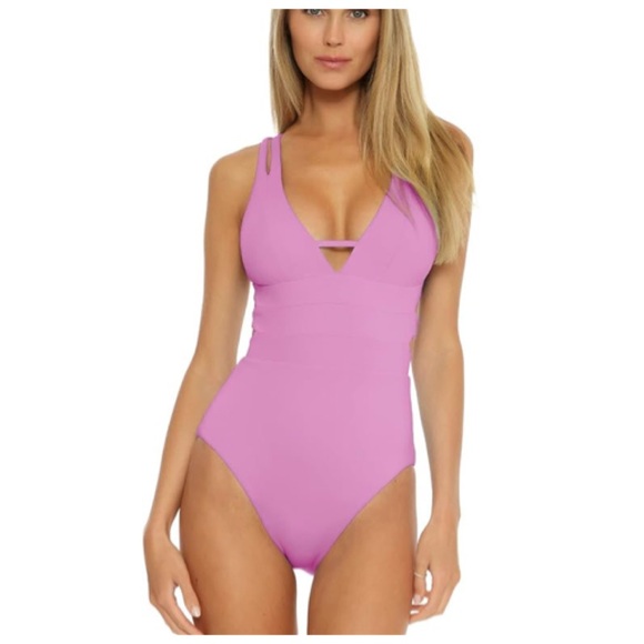 BECCA Color Code Elaine Orchid Purple Split Strap One Piece Swimsuit - Picture 1 of 9